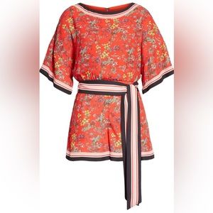 Alice + Olivia Bowie Red Floral Romper